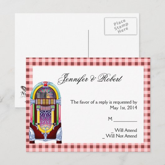1950  Jukebox RSVP Briefkaart (Voorkant / Achterkant)