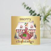 1950 Kerst  Lady Shopping Feestdagenkaart (Staand voorkant)