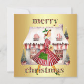 1950 Kerst  Lady Shopping Feestdagenkaart (Voorkant)