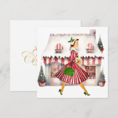 1950 Kerst  Lady Shopping Feestdagenkaart (Voorkant / Achterkant)