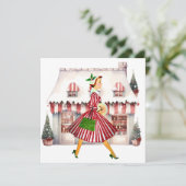 1950 Kerst  Lady Shopping Feestdagenkaart (Staand voorkant)