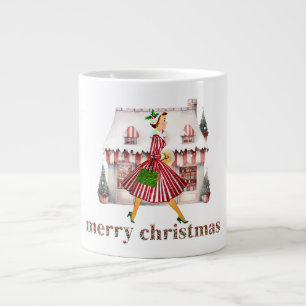 1950 Kerst Lady Shopping Grote Koffiekop