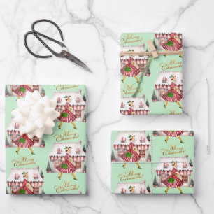1950 Kerst Lady Shopping Inpakpapier Vel