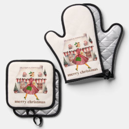 1950 Kerst  Lady Shopping Ovenwant & Pannenlap Set