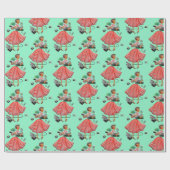 1950 Kerst  Lady Wrapping Paper Cadeaupapier (Vlak)
