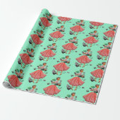 1950 Kerst  Lady Wrapping Paper Cadeaupapier (Uitgerold)