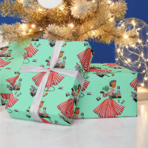 1950 Kerst Vintage Dame Inpakpapier