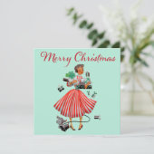 1950 Kerst Vintage Dame Kaart (Staand voorkant)