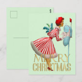 1950 Kerst Vintage Lady Merry Christmas Briefkaart (Voorkant / Achterkant)