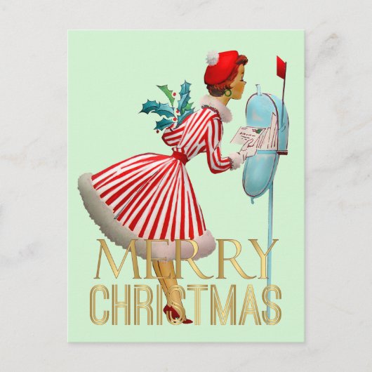 1950 Kerst Vintage Lady Merry Christmas Briefkaart (Voorkant)