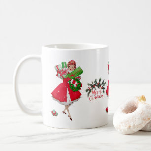 1950 Kerst Vintage Lady Merry Christmas Koffiemok