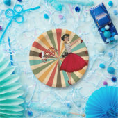 1950 Kerst Vrouw met Retro Achtergrond Papieren Bordje (Feest)