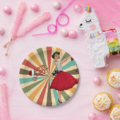 1950 Kerst Vrouw met Retro Achtergrond Papieren Bordje (Feest)