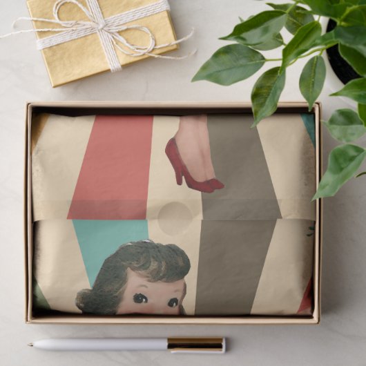 1950 Kerst Vrouw met Retro Achtergrond Tissuepapier (Geschenk)