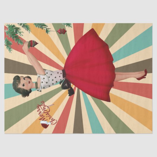 1950 Kerst Vrouw met Retro Achtergrond Tissuepapier (Voorkant)