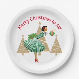 1950 Kerstgroeten voor dames in vintage stijl Papieren Bordje