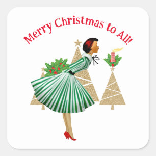 1950 Kerstgroeten voor dames in vintage stijl Vierkante Sticker