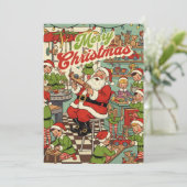 1950 Kerstkaart – Vintage Kerstman & Elfen (Staand voorkant)