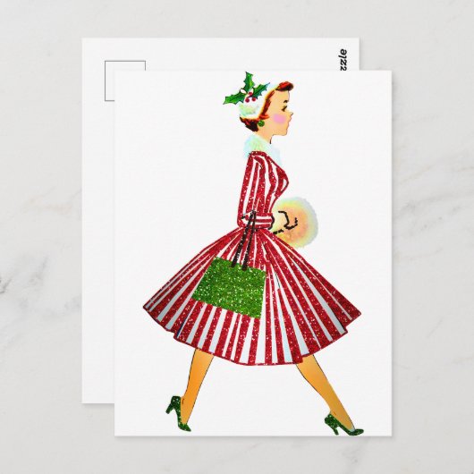 1950 Kerstman  dame Briefkaart (Voorkant / Achterkant)