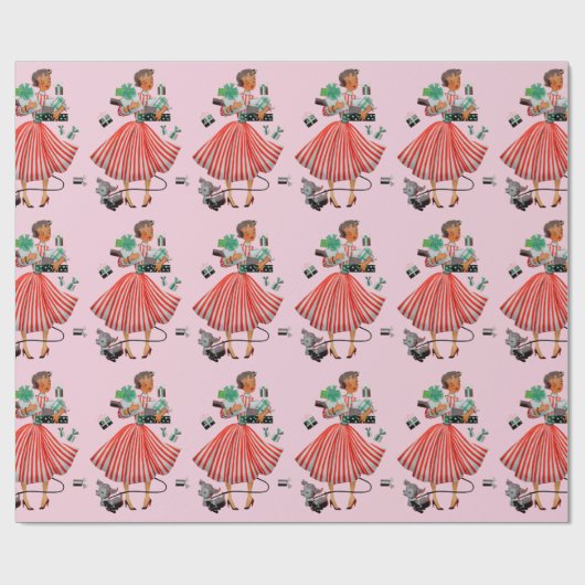 1950 Kerstman  dame Cadeaupapier (Vlak)