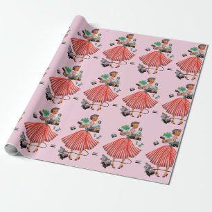 1950 Kerstman  dame Cadeaupapier