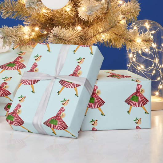 1950 Kerstman  dame Cadeaupapier (Feestdagen)
