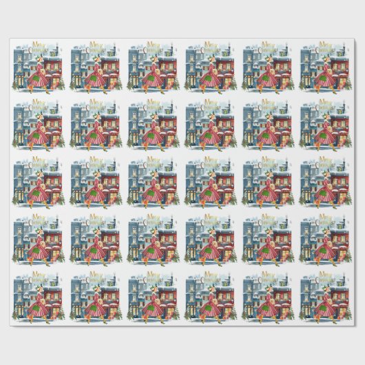 1950 Kerstman dame Cadeaupapier (Vlak)