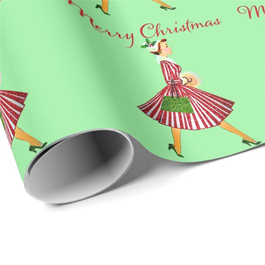 1950 Kerstman dame Cadeaupapier (Rol Hoek)