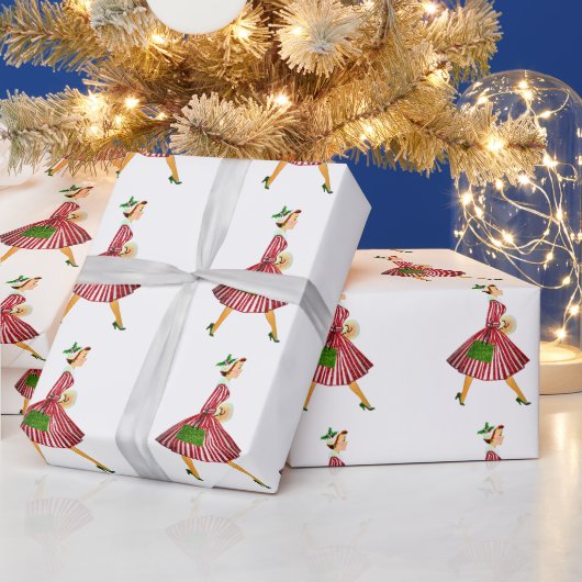 1950 Kerstman  dame Cadeaupapier (Feestdagen)