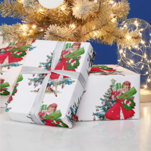 1950 Kerstman  dame Cadeaupapier