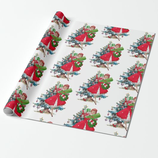 1950 Kerstman  dame Cadeaupapier (Uitgerold)