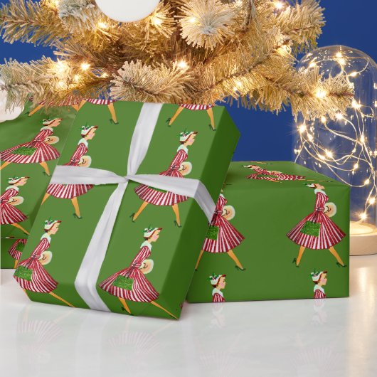1950 Kerstman  dame Cadeaupapier (Feestdagen)