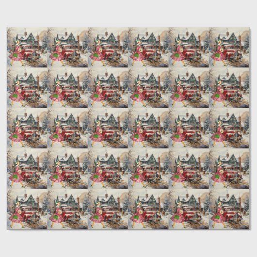 1950 Kerstman  dame Cadeaupapier (Vlak)