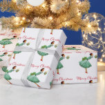 1950 Kerstman  dame Cadeaupapier<br><div class="desc">Kerstmis in de jaren '50 met een retro-kunstwerk van een vrouw die allemaal in pet gekleed is en een volle roekjurk in glitterrood en groen.</div>