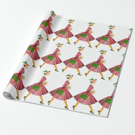 1950 Kerstman  dame Cadeaupapier