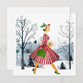 1950 Kerstman  dame Feestdagenkaart (Voorkant / Achterkant)