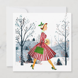 1950 Kerstman dame Feestdagenkaart