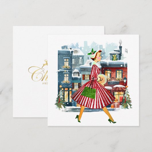 1950 Kerstman  dame Feestdagenkaart (Voorkant / Achterkant)