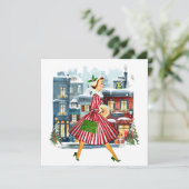 1950 Kerstman  dame Feestdagenkaart (Staand voorkant)