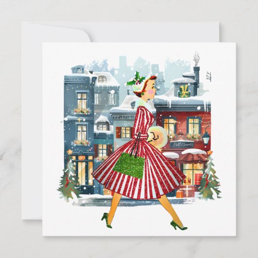 1950 Kerstman  dame Feestdagenkaart (Voorkant)