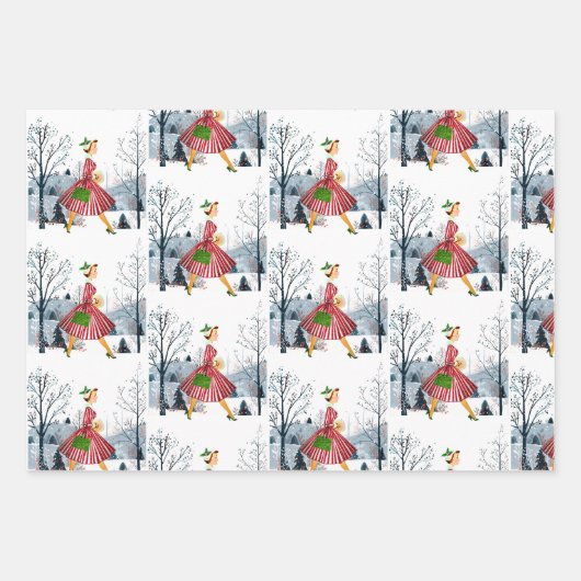 1950 Kerstman  dame Inpakpapier Vel (Voorkant 2)