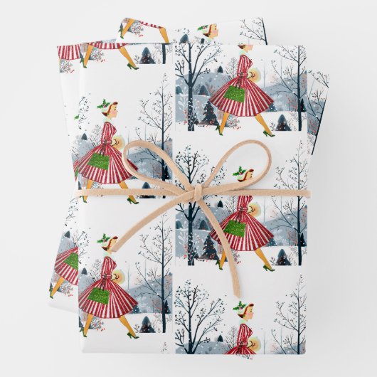 1950 Kerstman  dame Inpakpapier Vel (In situ)