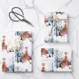 1950 Kerstman  dame Inpakpapier Vel