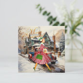 1950 Kerstman dame Kaart (Staand voorkant)