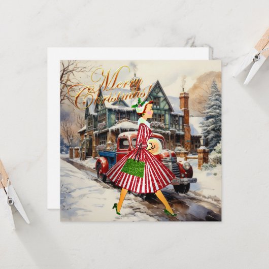 1950 Kerstman dame Kaart (Voorkant / Achterkant in situ)