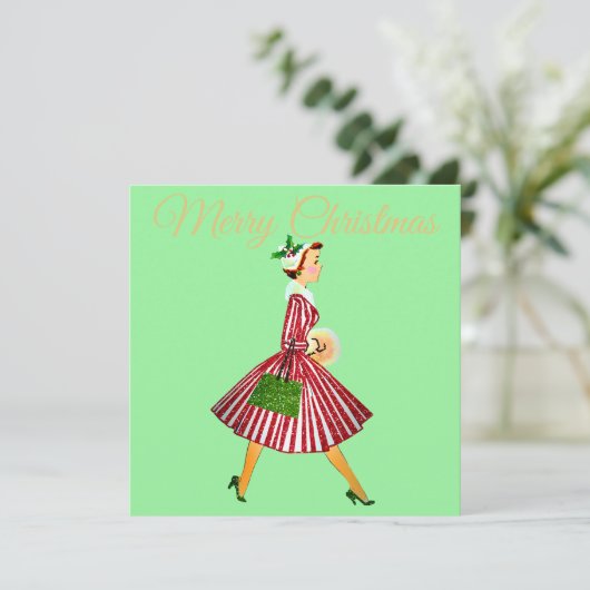 1950 Kerstman  dame Kaart (Staand voorkant)