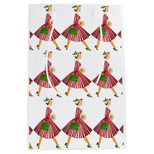 1950 Kerstman  dame Medium Cadeauzakje (Voorkant)