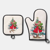 1950 Kerstman  dame Ovenwant & Pannenlap Set (Voorkant)