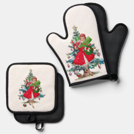 1950 Kerstman  dame Ovenwant & Pannenlap Set