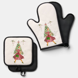 1950 Kerstman  dame Ovenwant & Pannenlap Set
